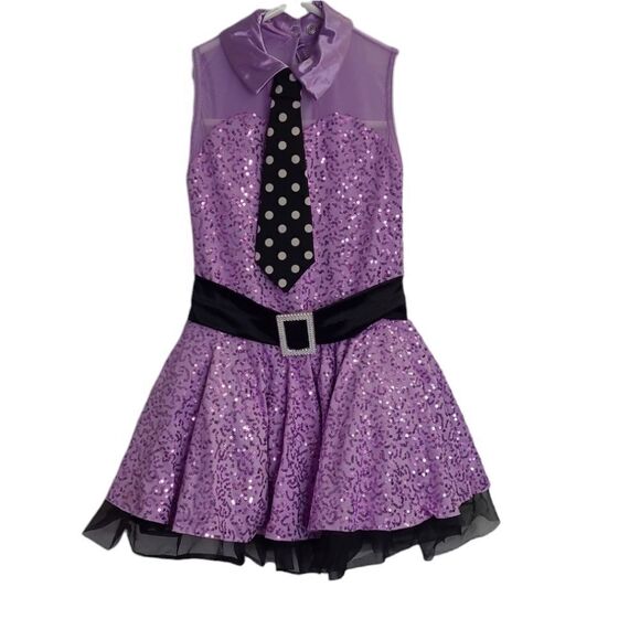 WEISSMAN purple sequin tutu one piece costume with‎ tie tap jazz IC 7/8 - Picture 1 of 11